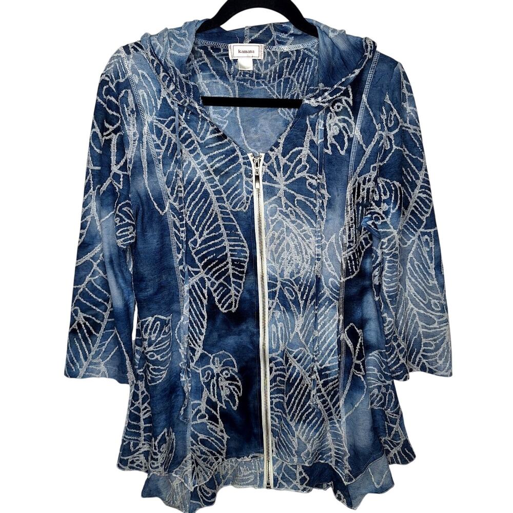 Kamana Full Zip Hooded Jacket XL Lightweight Embroidered Tie Dye Boho Lagenlook